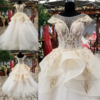 

100% Real Wedding Dress 2020 Luxuris Vestido De Noivas Lace Cap Sleeves Beaded Tiered Ball Gown Bride Abiti Da Sposa Colorati