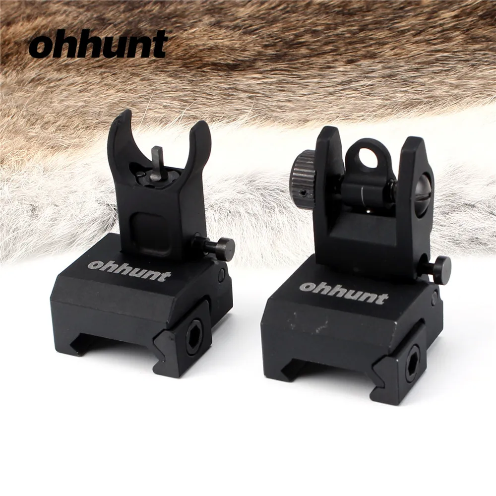 

ohhunt Quick Deploy Flip up Low Profile Front and Rear Sight Set Standard Tactical AR-15 Flat-Top with Windage Adjustment