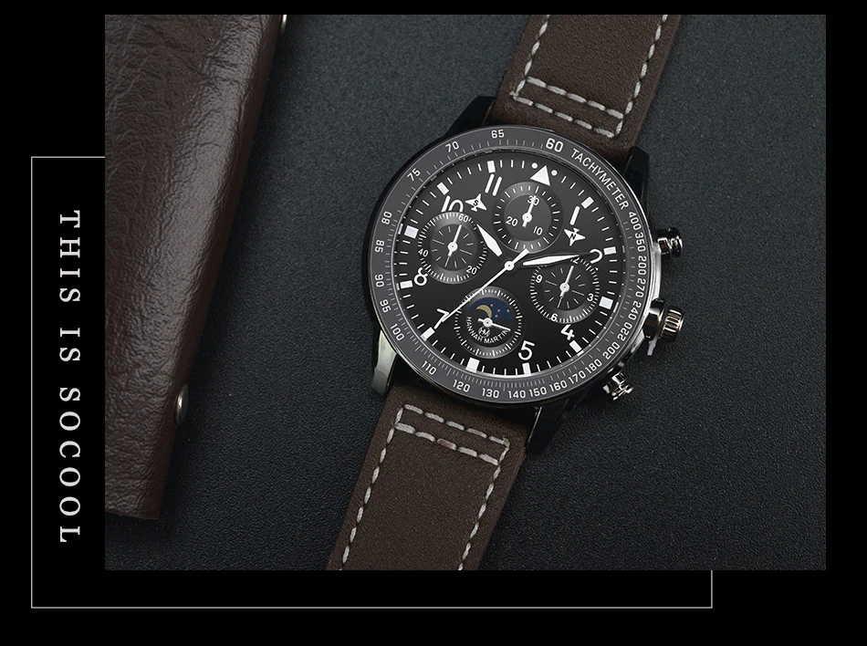 Mens Watches Special Calendar Top Brand Luxury Waterproof Men Military Sport Casual  Brown Leather Wristwatch Relogio Masculino