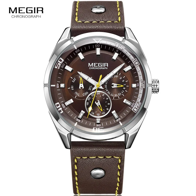 

Men's Army Quartz Wrist Watches Brown Leather Strap Watch with Week Date Man Clock Relogios Masculino Waterproof 2072GBN-10