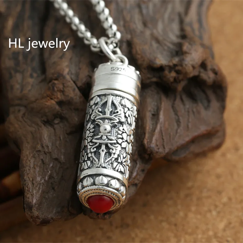 

75cm 100% Real Pure 925 Sterling Silver Jewelry Necklace 3MM Chain Men Gift Thai Silver Mantra Long Necklace & Pendant