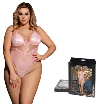 

Halter Pink See Through Bodysuit Off Shoulder Plus Size Sexy Romper Lace Body Dentelle Femme Comfort Clothing For Women RW80466