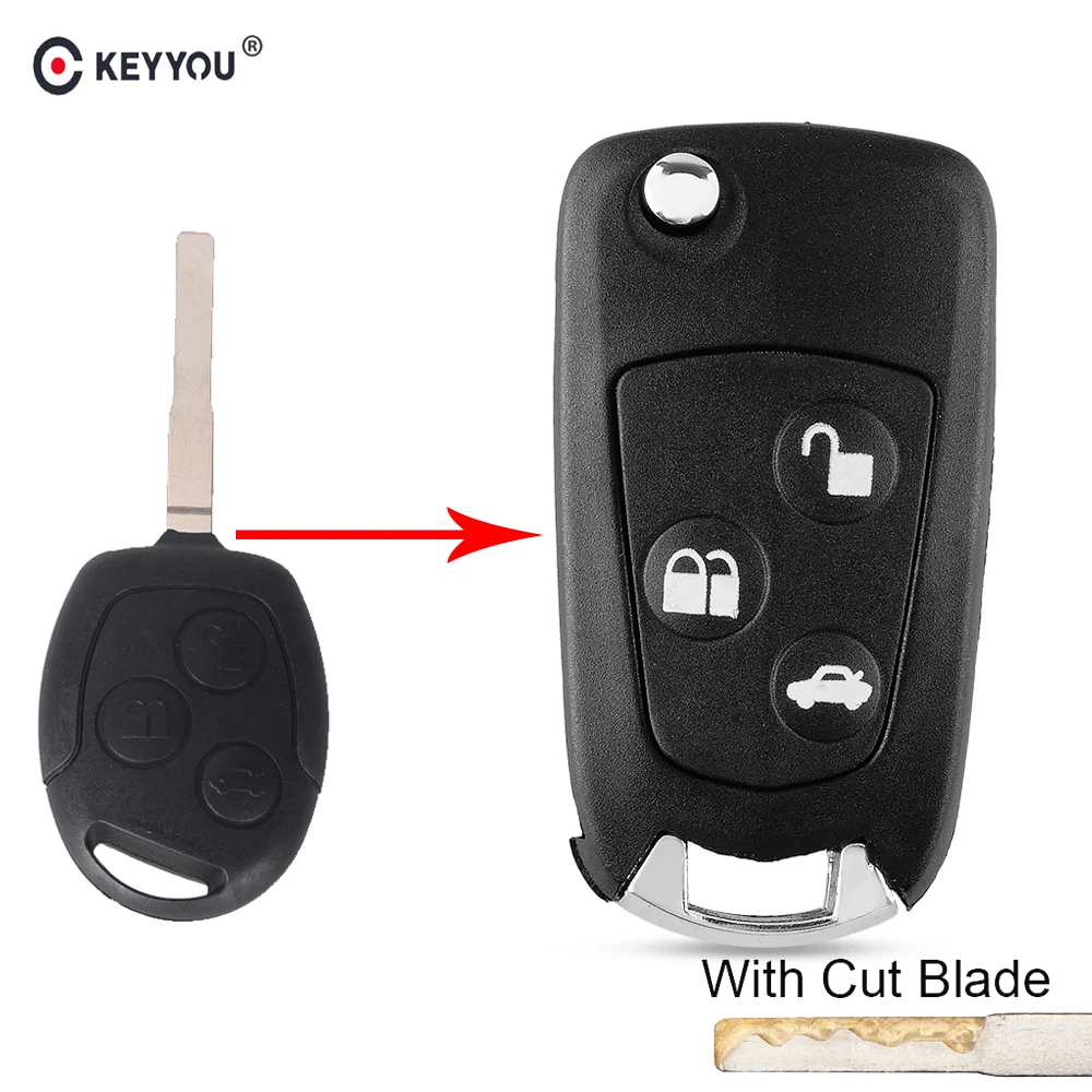 KEYYOU Cut/Uncut Blade 3 BTN ключ для отбортовки флип-кейс корпус Uncut пустой Fob для Ford Mondeo Focus 2 3 Festiva Fiesta Transit