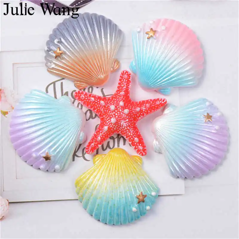 

Julie Wang 10PCS Resin Mixed Shell Starfish Charms Slime Sea Beach Pendants Jewelry Making Accessory Home Table Decor Props