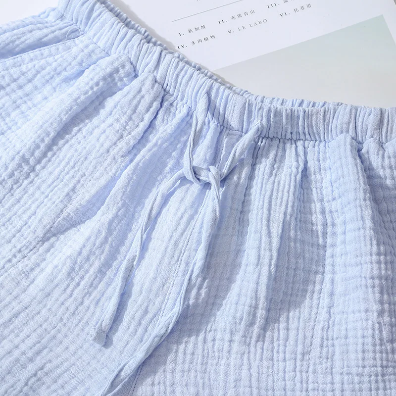 Летние парные пижамные штаны хлопок креп ночная рубашка для мужчин и женщин пижамные шорты Эластичная талия сна Шорты для сна