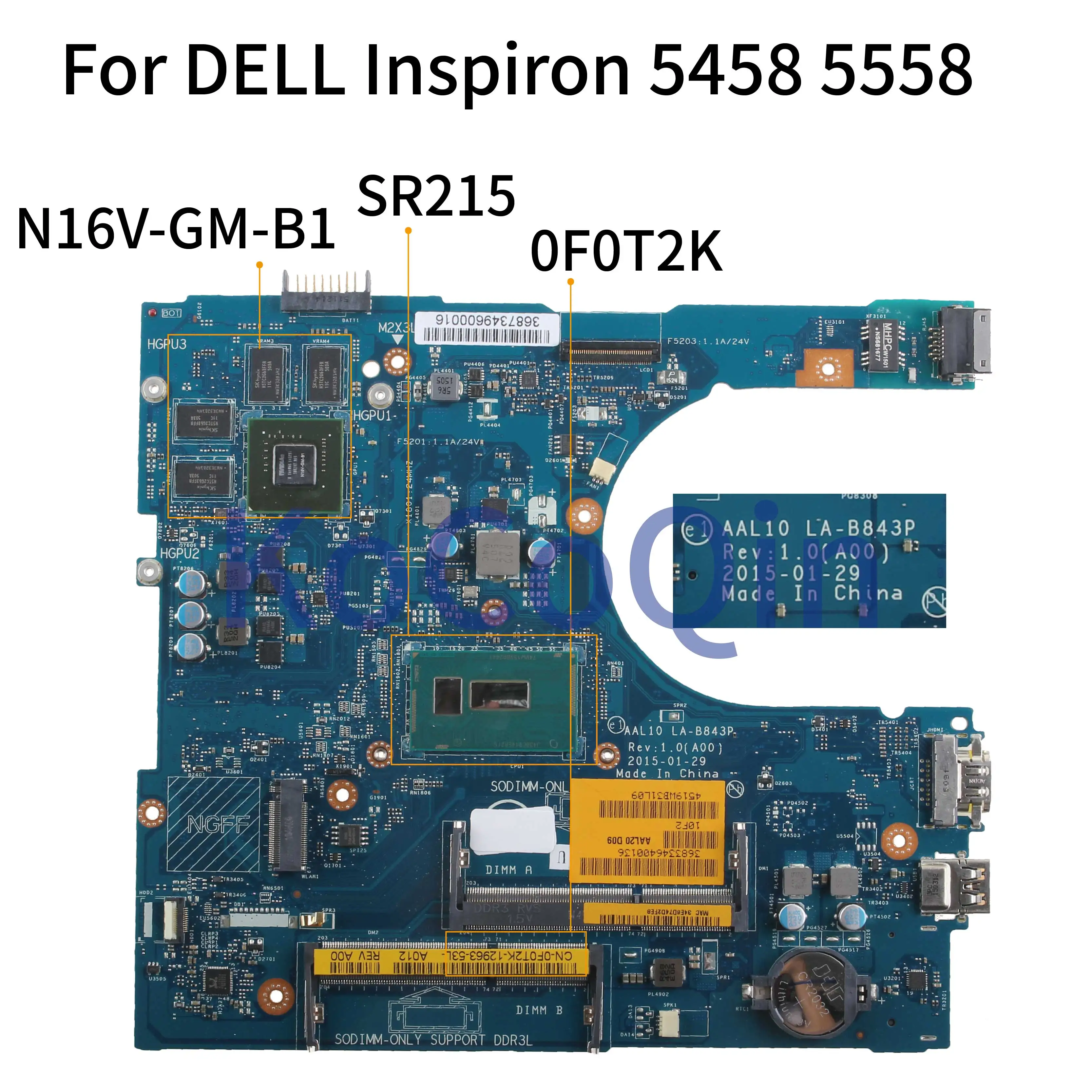 Kocoqin материнская плата для ноутбука DELL Inspiron 5458 5558 5758 Core 3205U 920 м SR215 N16V-GM-B1 материнская плата CN-0F0T2K 0F0T2K LA-B843P