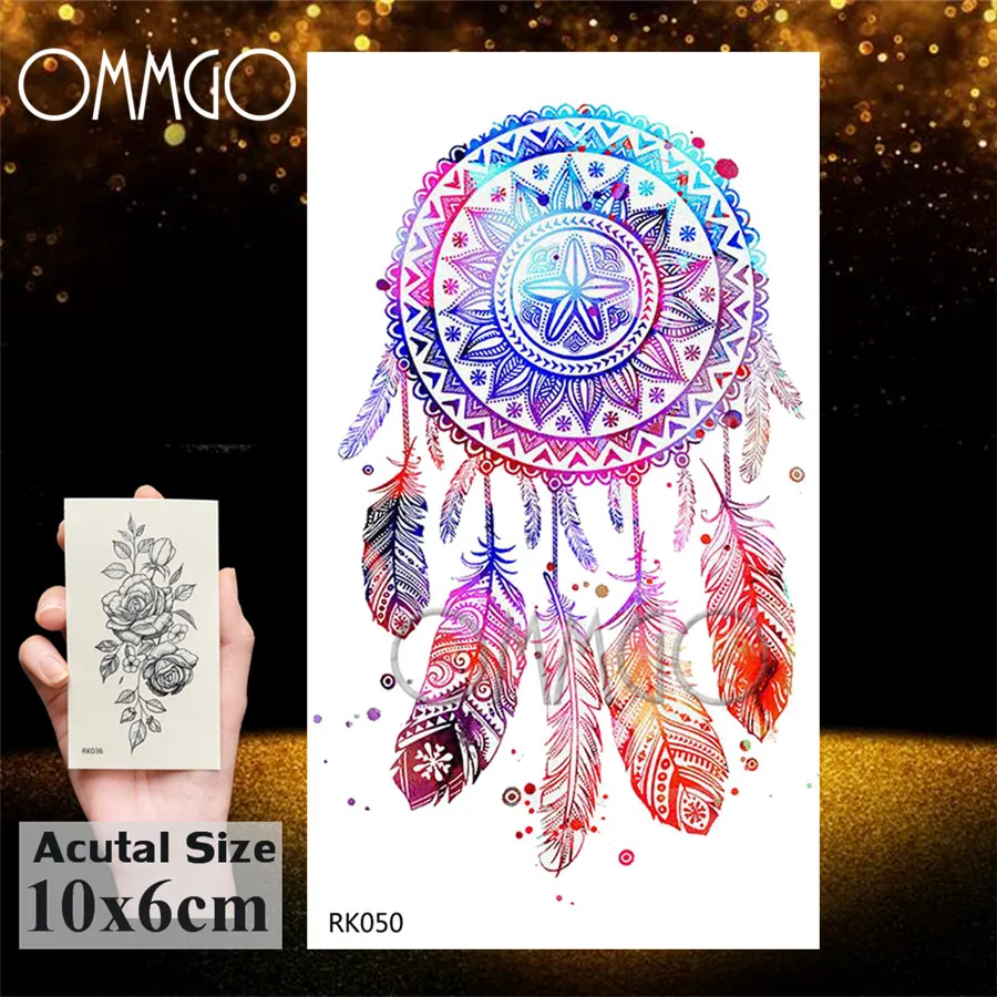OMMGO Tribal Dream Catcher перо Временные татуировки стикер красочные хны на заказ татуировки боди-арт руки водонепроницаемые фальшивые татуировки - Цвет: ORK050