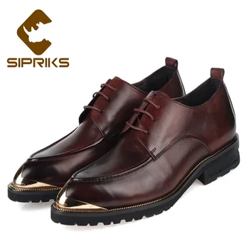 

Sipriks Mens Genuine Leather Casual Shoes Thick Rubber Outsole Pointed Toe Topsiders Gold Metal Toe Social Shoes Gents Suits 44
