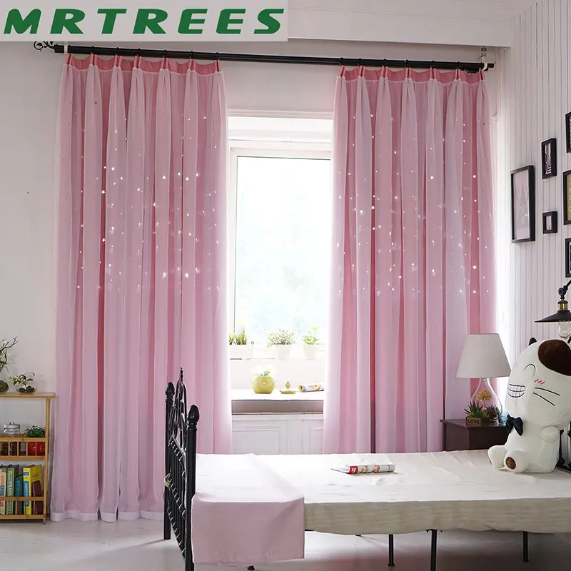 Cortinas opacas para sala de estar Rosa estrella princesa niñas dormitorio tratamiento ventana niños Cortinas de tela