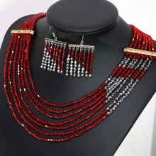 New arrival fashion special design earrings 7row necklace for women tip red silver-color glass crystal costume jewelry set B1908