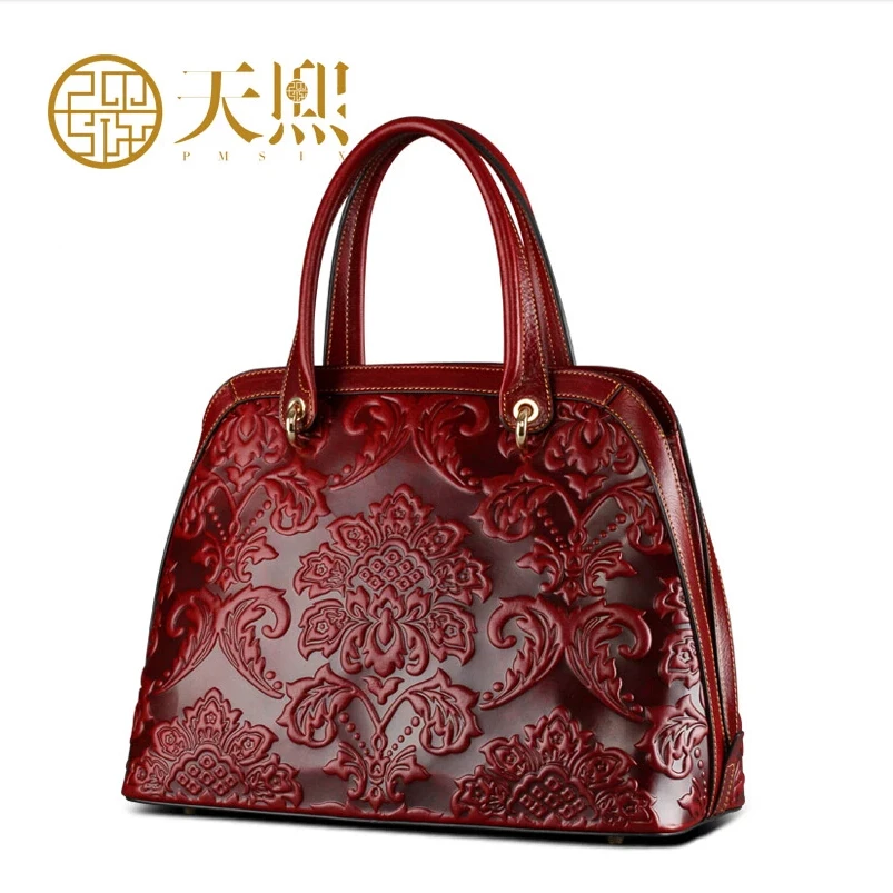 Cow leather handbag Chinese style embossed dermis shoulder bag women Handbag Messenger Bag Shell package Wholesale Luggage & Bags