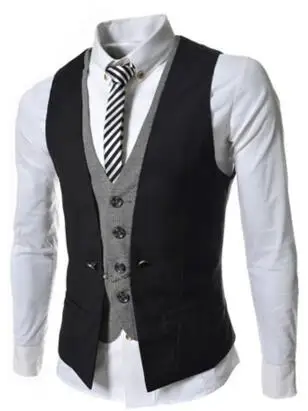 Осенний мужской жилет, костюм, жилеты, британский стиль, повседневный Блейзер, имитация двух жилетов, двубортный Мужской приталенный костюм, жилет - Цвет: Черный