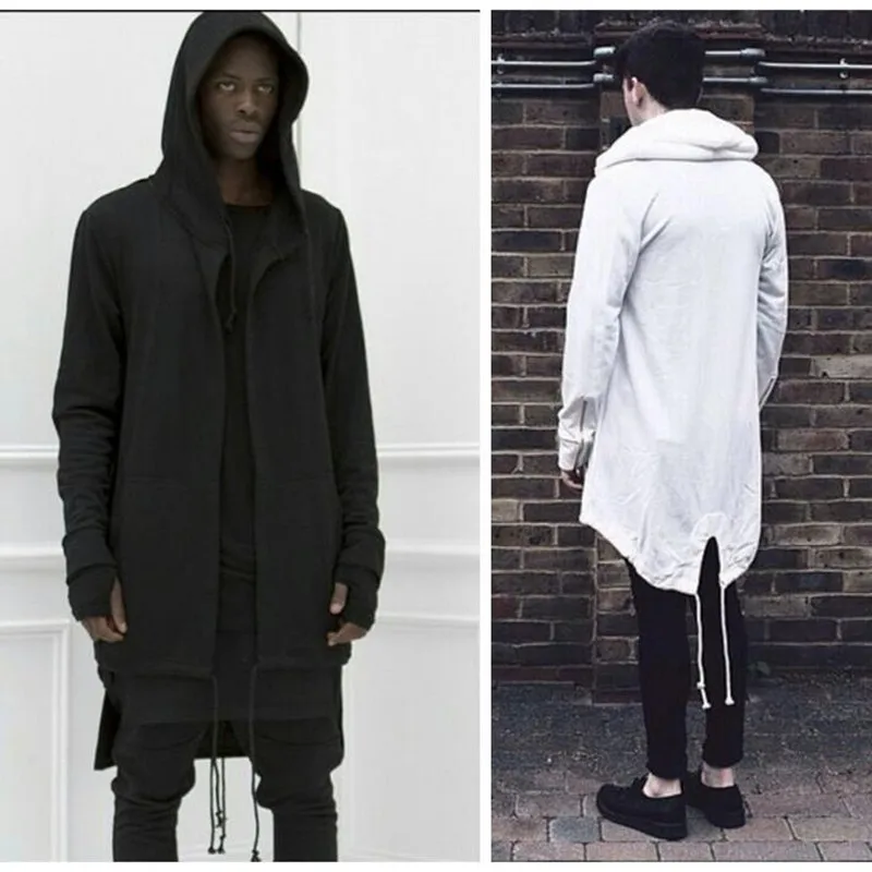 Men black long hoodie hip hop harajuku cardigan Irregular