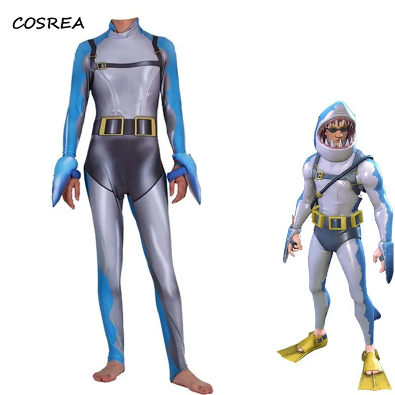 

Game Fortnight Cosplay Costume Kids Adult Shark Link Zentai Jumpsuits Men Halloween Christmas Party Costumes for Women Kids