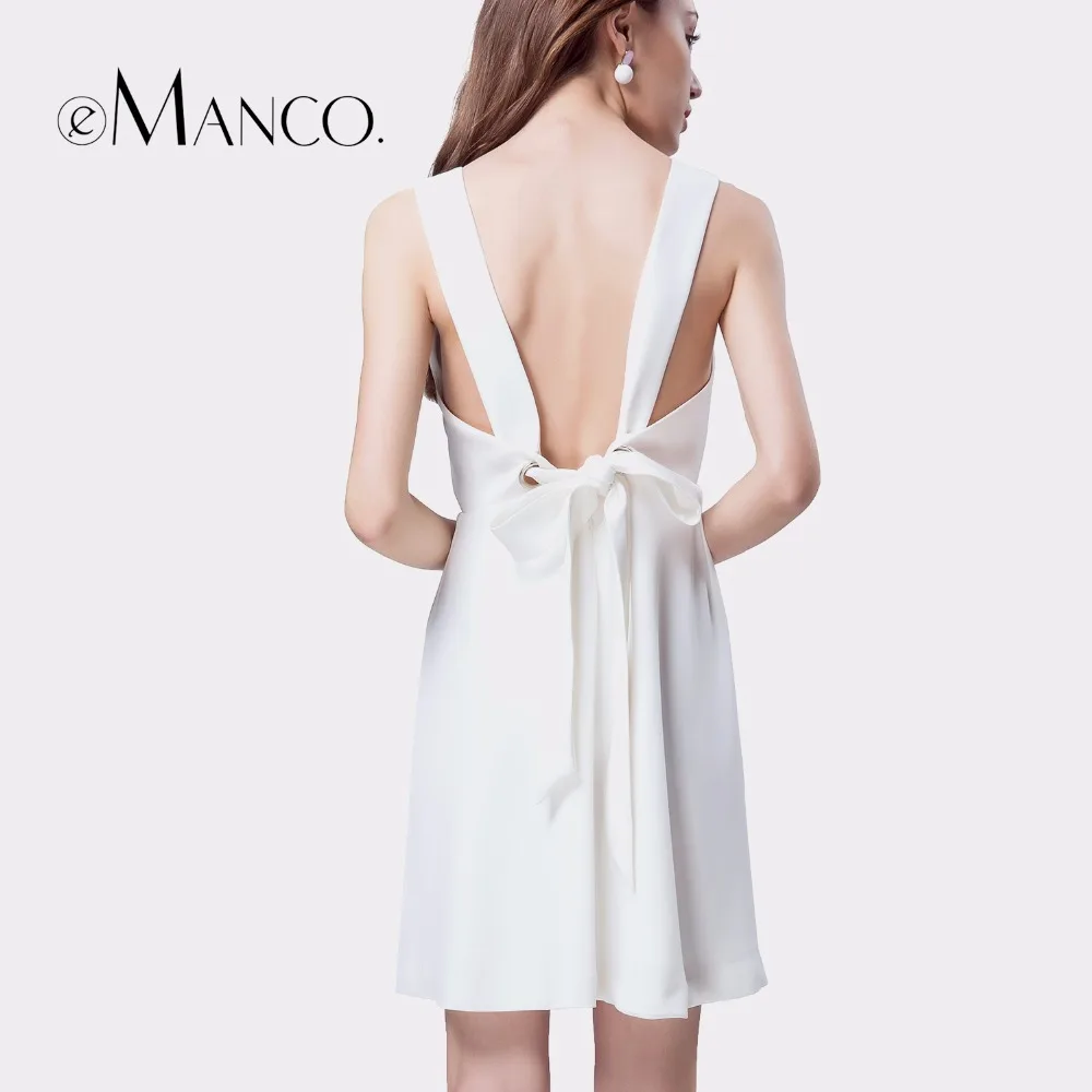 e-Manco Backless Casual Mini Elegant Sexy White dress Plus size O-Neck Sleeveless Short dress female club wear Party dress