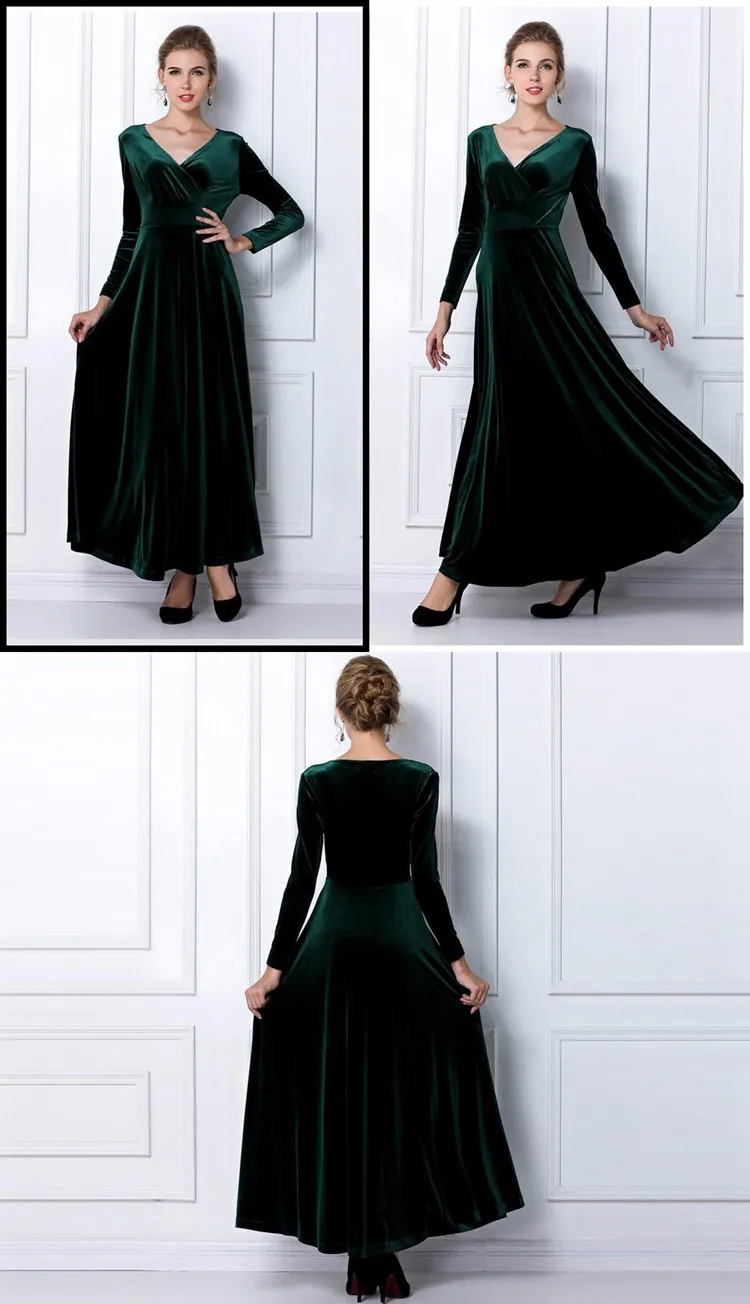 TingYiLi, зимнее женское бархатное платье, плюс размер, Платье макси с длинным рукавом, вечернее винтажное платье, черное, синее, зеленое, фиолетовое, Vestido