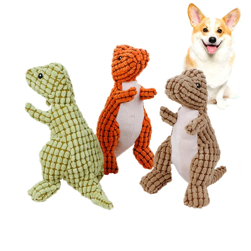 

Cartoon Chew Puppy Toys Dinosaur Shape Corn Kernels Material Resistant To Biting Molar Interactive Squeakers Toy For Small Dog