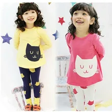 Spr&Aut Cute Girls 2pcs Sets Cartoon T-shirt + Trousers Leisure Pure Cotton Sport Travel Girl’s Children Cloth
