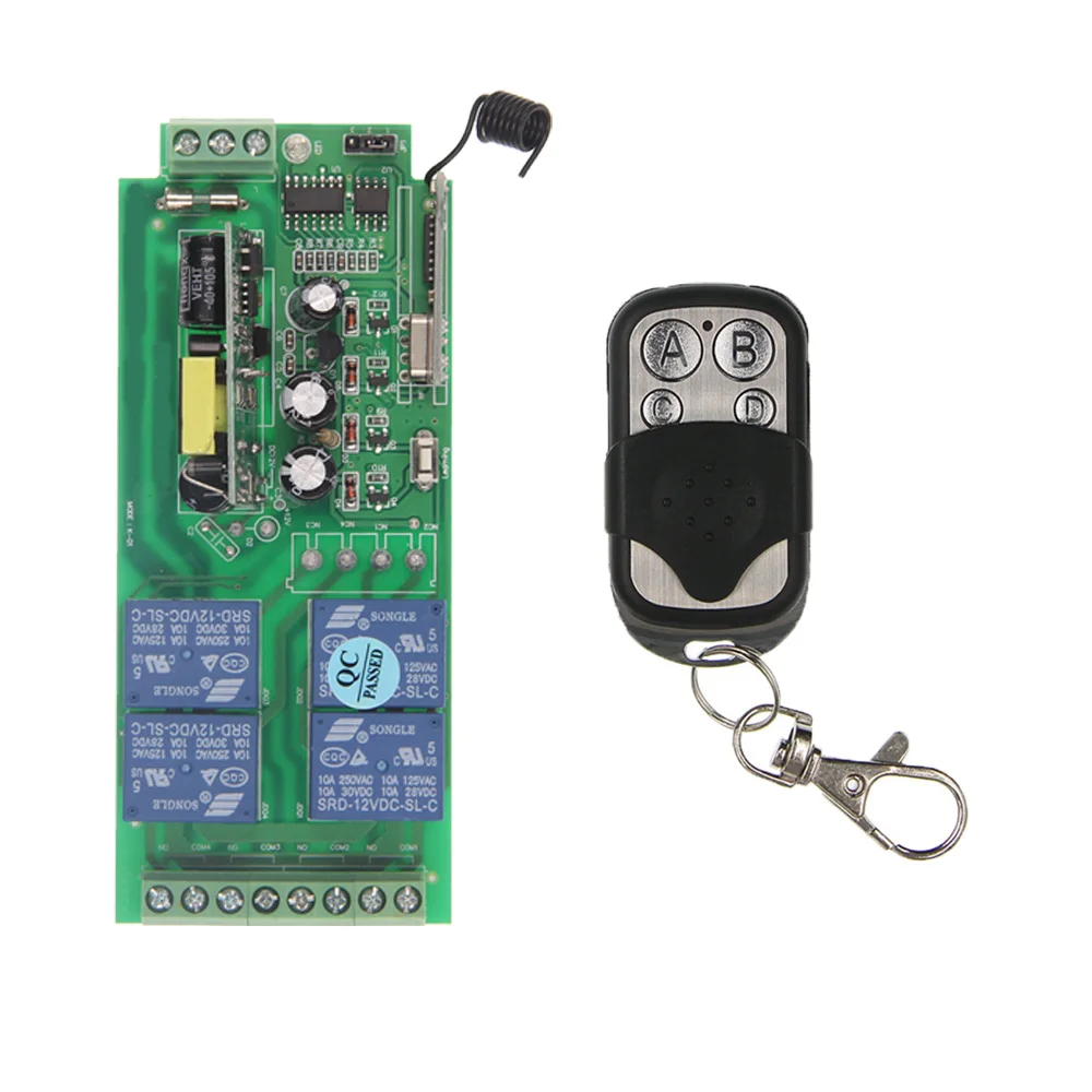 

Smart Home 4 CH 4CH Wireless Relay RF Remote Control Switch Transmitter Receiver AC 220V 110V 85V-265V 10A 315 /433 MHz