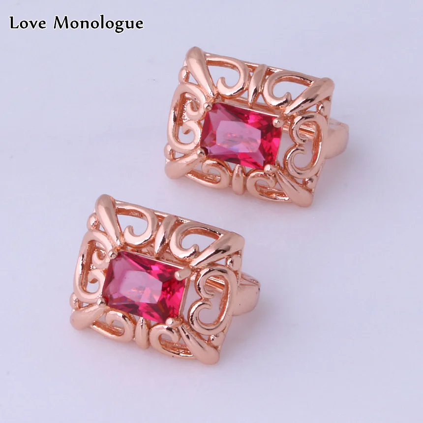 

Love Monologue Vintage Square Red Rose & Purple Crystal Hoop Earrings Yellow Gold Color for Women Jewelry X0211