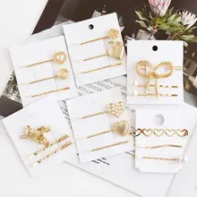 Минималистичные женские заколки с металлическими блестками, золотые заколки для вьющихся волос, милый медведь, полые, бант, сердце, заколки, искусственный жемчуг, стильный заколка