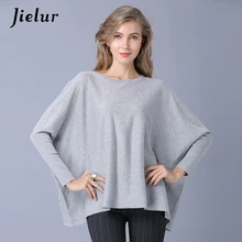 Jielur модные весенне-летние трикотажные женские футболки с рукавами летучая мышь джемпер чистый цвет Универсальная футболка с длинными рукавами