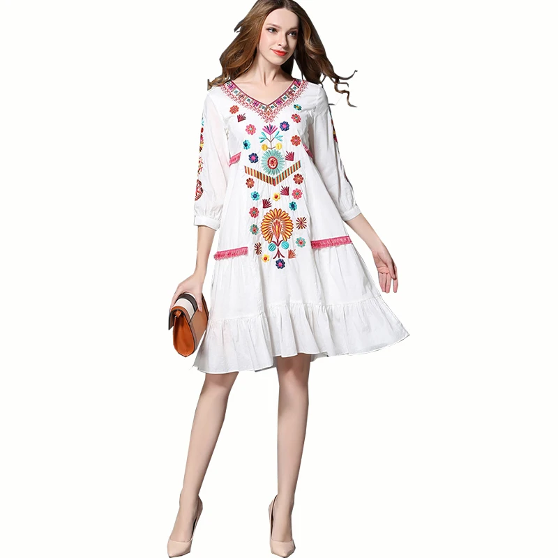 do dower white Women's Sleeve Embroidery Style Dress