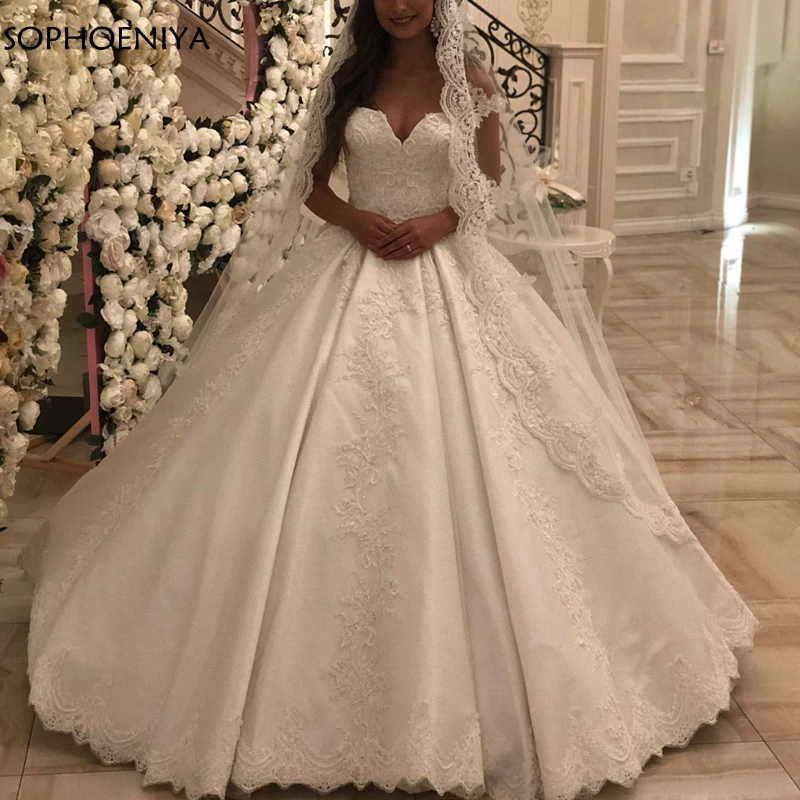 

New Arrival Ball gown wedding dresses 2019 Appliques Lace Luxury Wedding dress boho Vestido de festa longo Bride wedding gowns
