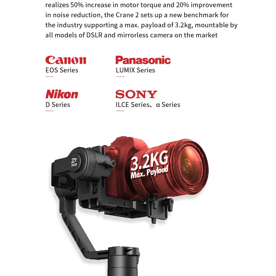 Zhiyun Crane 2 и 3 Осями для мобильного создания фильмов ручной карданный подвес стабилизатор с устройство непрерывного изменения фокусировки камеры пульт дистанционного управления для sony Камера Полезная нагрузка 3,2 кг OLED Дисплей