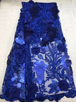 

African Lace Fabric 2020 High Quality Lace Embroidered Fabric Nigerian sequins Beads With 3d Flowers Tulle Lace Fabric ZX3140