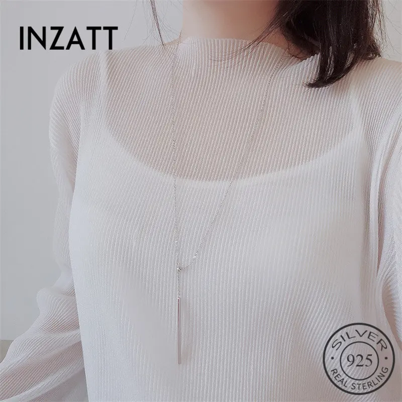 

INZATT Minimalist Stick Bar Pendant Necklace Authentic 925 Sterling Silver 70cm Sweater Chain Fine Jewelry For Women Party Gift