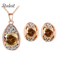 Брендовые высококачественные свадебные стразы цвета розового золота с цирконием, белое шампанское, ожерелье, серьги, ювелирные наборы