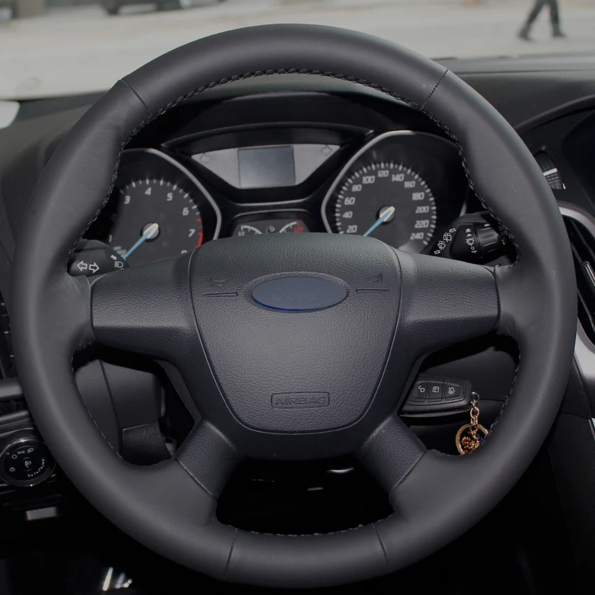 Black Natural Leather Car Steering Wheel Cover for Ford Focus 3 2012