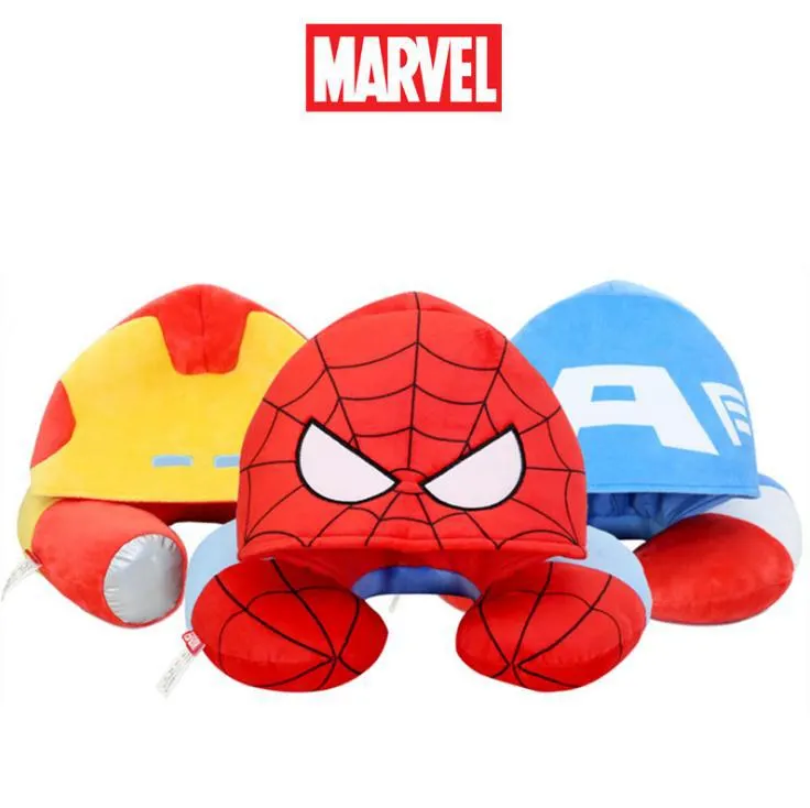 

Marvel Avengers Plush Neck Pillow Captain America Iron Man Spider-Man Hooded U-Pillow Plush Toys Office Car Travel Nap Pillow