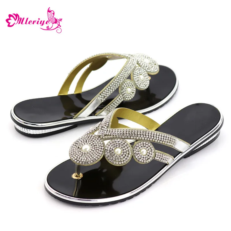 

Womens Dress Shoes Open Toe Slip on Shoes for Women Nigerian Women Shoes Decorated with Rhinestone Low Heels African Women Shoe