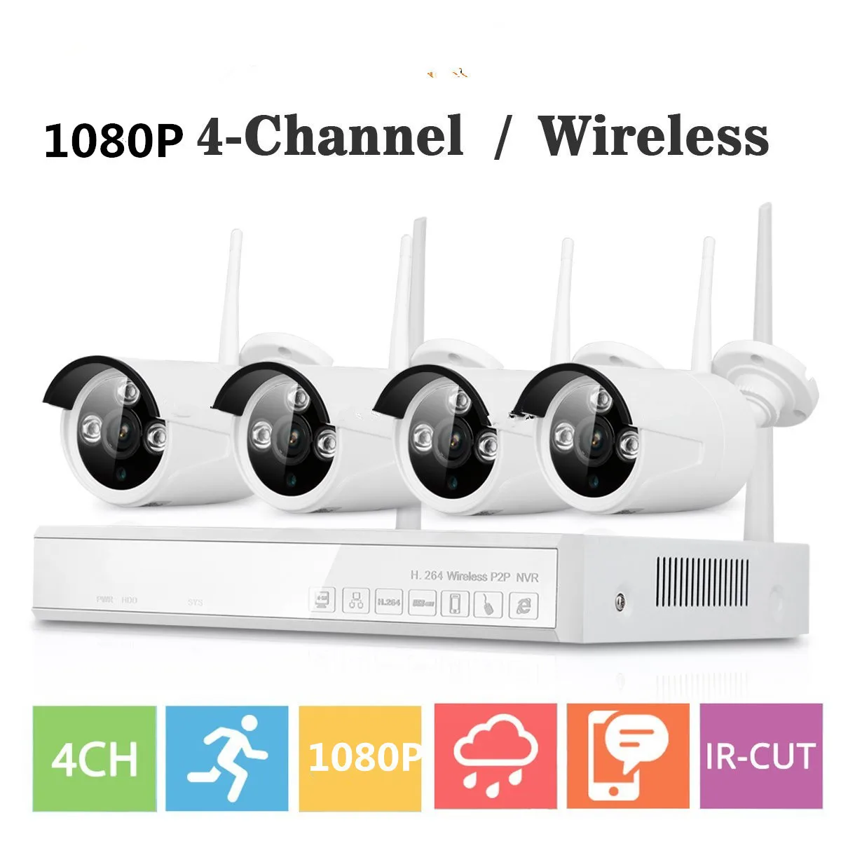 Plug & Play беспроводная 4CH 1080P Беспроводная CCTV камера система wifi 4 шт. 2MP