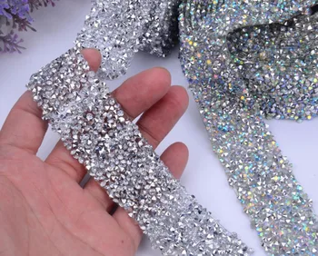 

Silver/AB color 3*90cm Resin Rhinestone chain Ribbon Trimming Wedding Decoration for sewing accessories Belt drilling bar code
