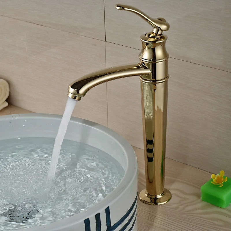 Good Quality Bathroom Sink Vessel Faucet Single Handle Basin Mixer Tap Gold Golden Finished
