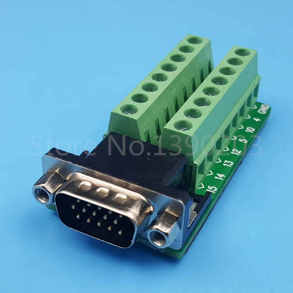 D-SUB DB15 VGA 3 Row 15Pin Plug To Terminal Breakout Board Connectors Solid Pin