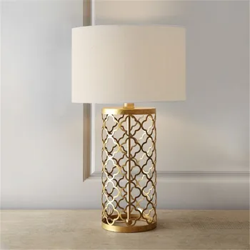 

Simple American high quality gray marble creative table lamp copper-plated villa living room bedroom bedside table lamp
