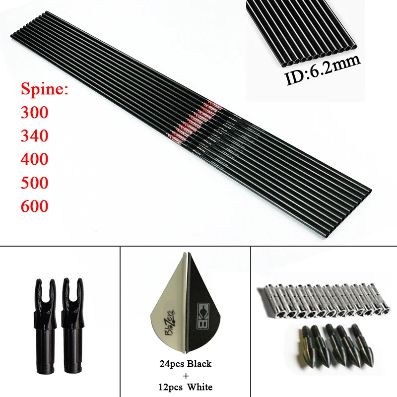12pcs-Linkboy-Archery-Carbon-Arrow-Shafts-Sp600-32inch-Arrow-Insert-Target-Point-Turkey-Fletching-Nock-for