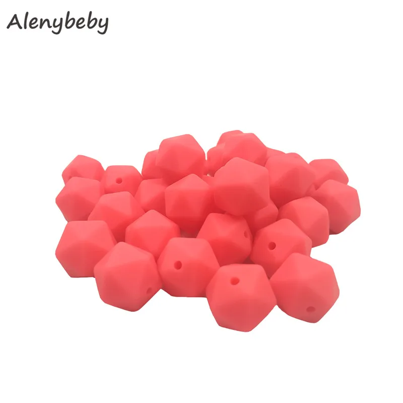 50pc 17mm Silicone Teether Beads Safe Icosahedron Shaped Candy Mix Color Teething Silicone Bead Toy BPA Free DIY Necklace Making - Цвет: Shocking pink