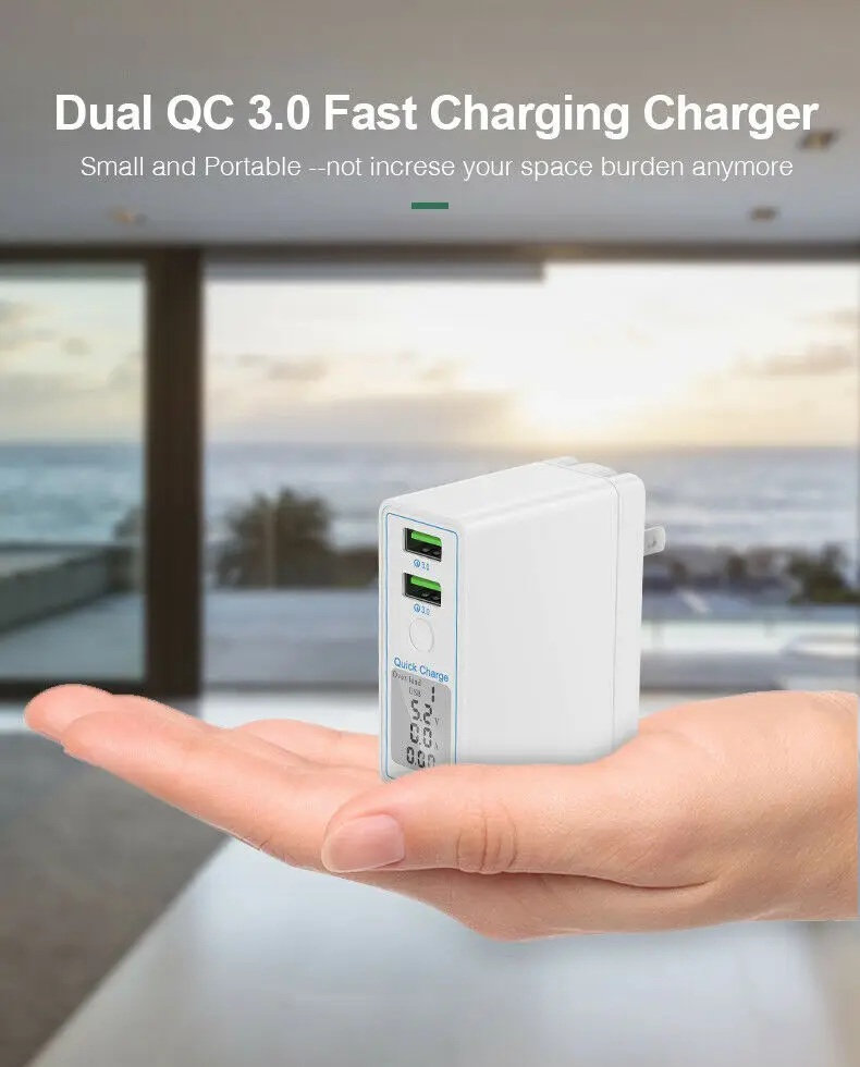 Адаптер зарядного устройства с двойным USB Quick Charge 3,0 светодиодный дисплей быстрое зарядное устройство для iPhone7 8 X настенное зарядное устройство