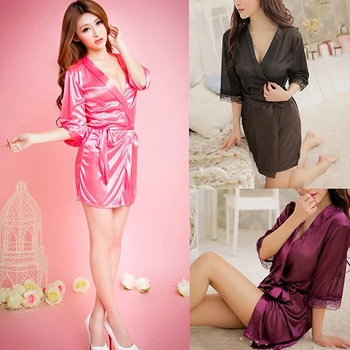

Women's Fashion Summer Sexy Gown Robe Sleepwear Bathrobe + G-string + Belt