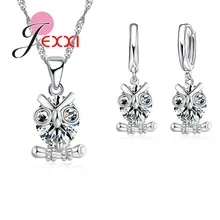 Для женщин и девочек, лучшие подарки, 925 пробы, серебро, прозрачный кристалл, подвески в виде животных Совы, ожерелье, серьги, наборы для женщин, свадебные украшения