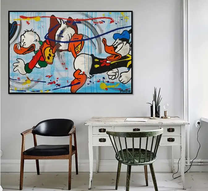 hand made graffiti pop art carton alec monopoly on canvas good for home decoration | Дом и сад