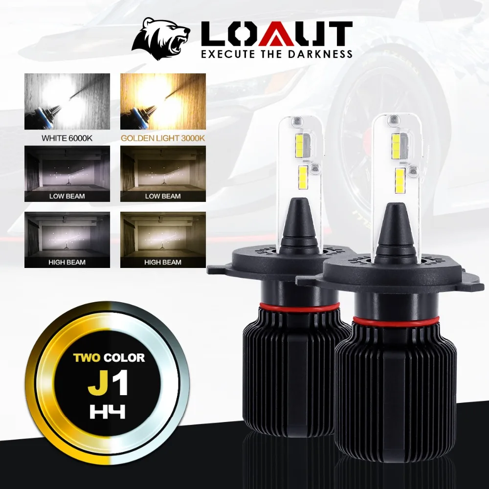 

3000K 6000K Dual Color H4 LED Headlight LOAUT 8000LM 70W Running Light J1SS CSP Hi-Lo KIT Fog Driving Lights Bulb