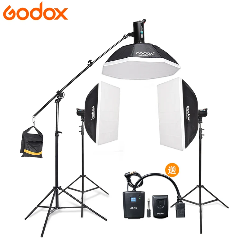 

Godox 3*DE300 Strobe Lights Set Kits with RT-16 trigger + 3*Softbox with Light Stand for Professional Photography Studio