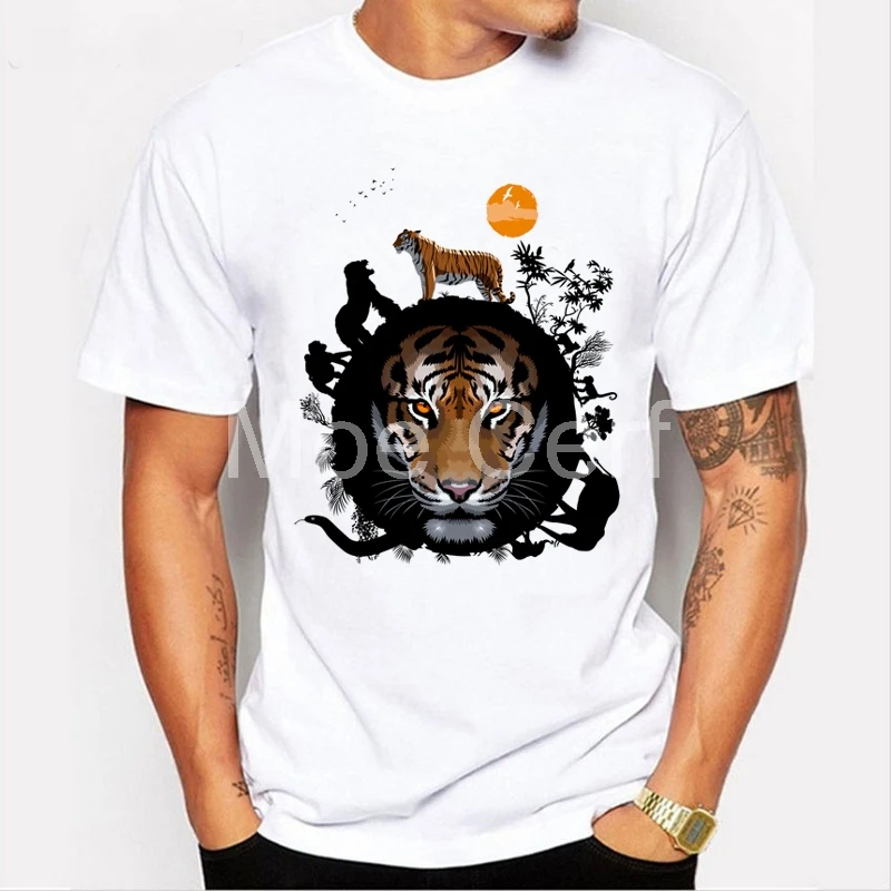 2018 Fashion T shirt Men 3d T shirts Circle Jungle Tiger Print Flowers ...