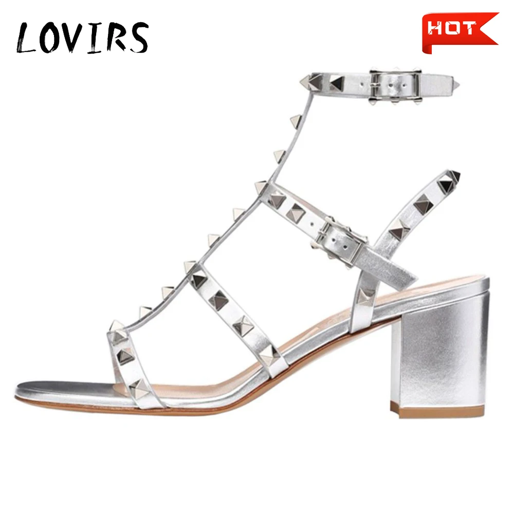 

LOVIRS Women Comfort Ankle Strap Rivets Studded Open Toe Slingback Sandals Block Heel Shoes for Dress Party Wedding